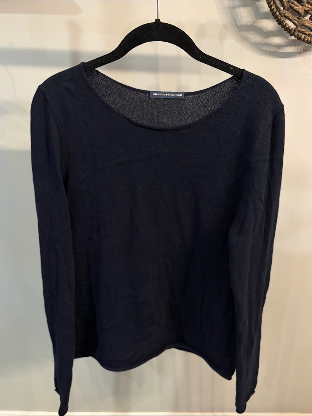 Brandy Melville Navy Crewneck Long Sleeve knit Sweater one size fits most